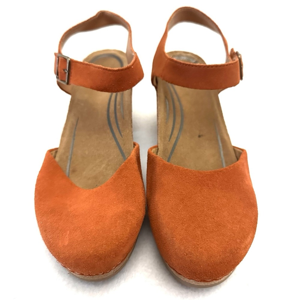 Aetrex Women's Size‎ 10 Finley Close Toe Suede Clogs Mary Jane Heel Rust Cork